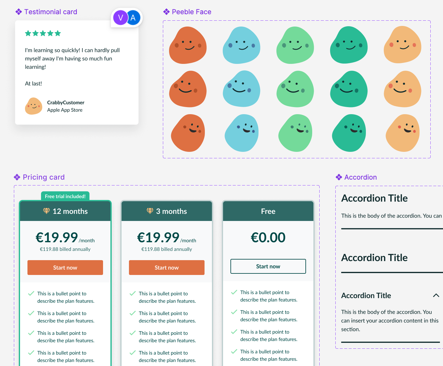 New components created for the Skoove pricing project and integrated into the Web UI Kit